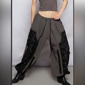 POL Gray and Black Lace Detail Pants